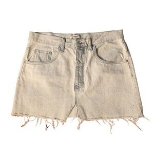 FOREVER 21 JEAN SKIRT SIZE 29 MINI BUTTON FLY CUT OFF LIGHT WASH DENIM POCKETS